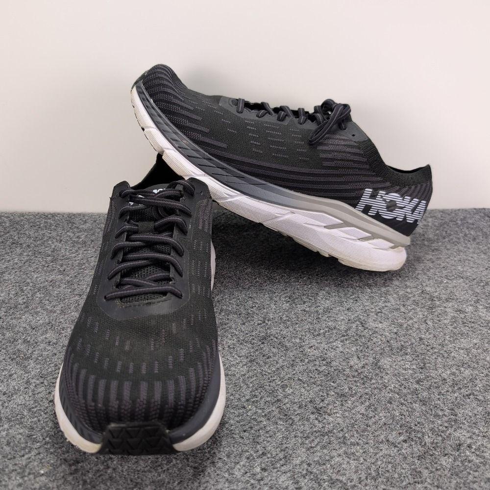 Hoka One One Clifton 5 Knit Mens 13 Black White Running Shoes 1094309 BWHT